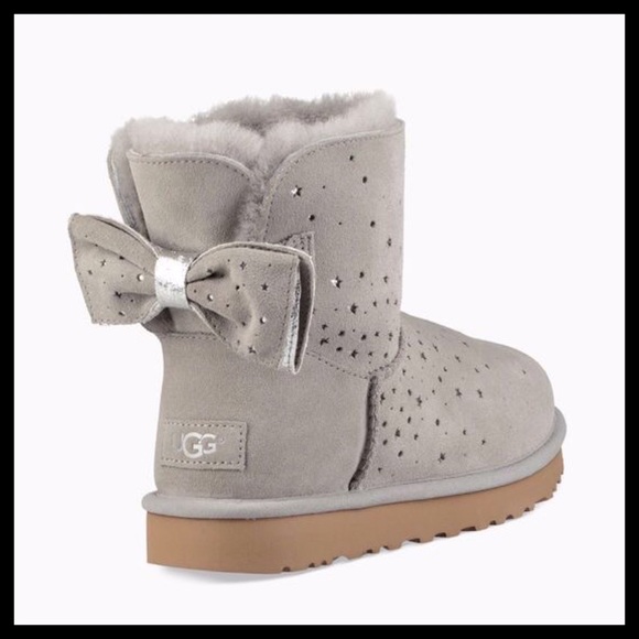 NEW UGG Stargirl Bow Mini Ankle Boot Light Grey - Picture 5 of 8